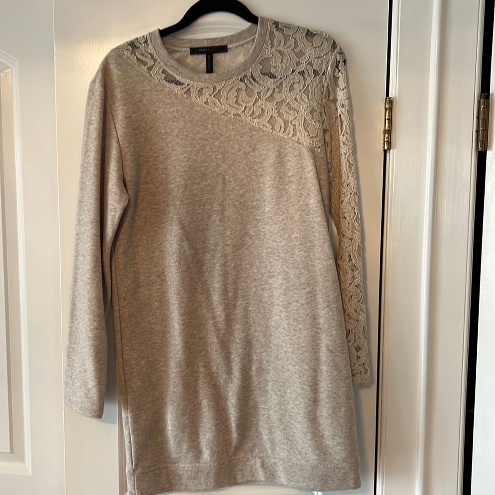 BCBG sweatshirt dress with one lace sleeve